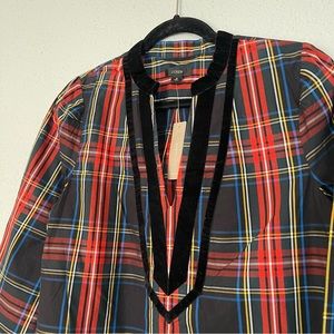 Velvet-Trimmed V-Neck Tunic In Black Stewart Tartan